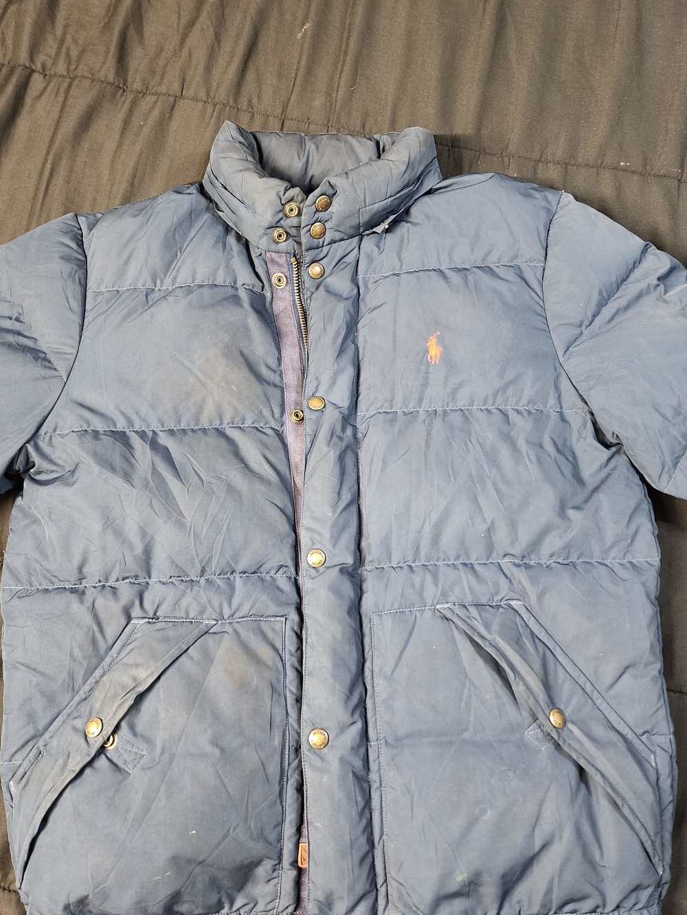 Polo by Ralph Lauren  Navy Quilted Puffer Jacket with Pink Pony